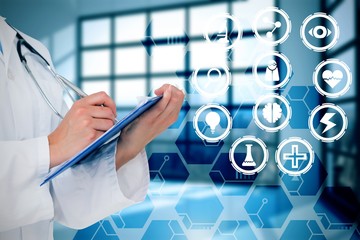 Poster - Composite image of doctor writing on clipboard