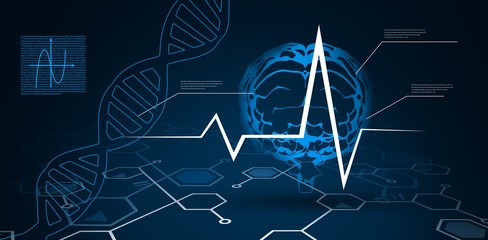 Poster - Digital background with brain and DNA Helix 
