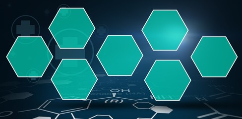 Poster - Blue digital data with chemical sign 