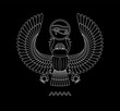 Graphic illustration of ancient egypt scarab pattern. Black background.