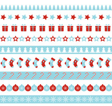 Christmas Vector Borders. Seamless Endless Ornament For Washi Tapes, Wrapping Paper, Greeting Cards Design