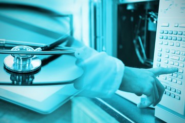 Poster - Composite image of stethoscope on digital tablet