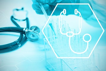 Poster - Composite image of digital background with stethoscope sign 