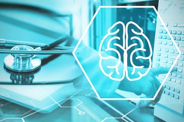 Poster - Composite image of digital background with brain sign 