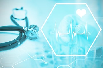 Poster - composite image of digital background with heart movement sign