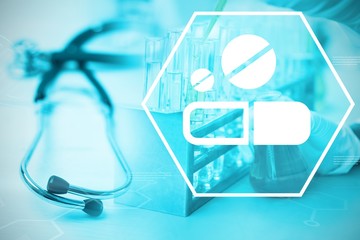 Poster - Composite image of digital background with medication sign 