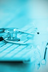 Poster - Composite image of close-up of keyboard with stethoscope