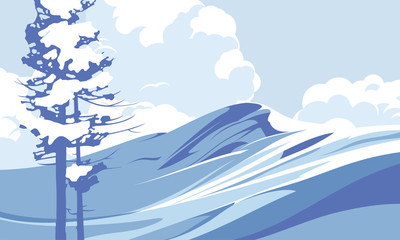 Wall Mural - Blue mountains with snow against the blue sky