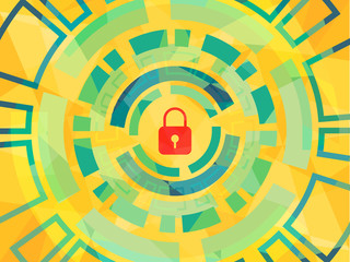Wall Mural - cyber security concept vector illustration. symbol of lock, as protection from hacking, on multicolo