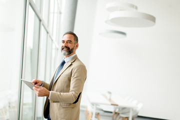 Wall Mural - Middle aged  businessman with tablet in office