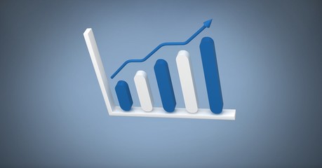 Poster - 3D bar chart statistics icon with blue background