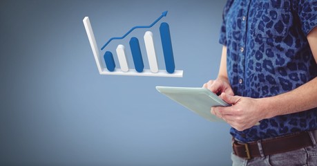 Poster - Hand holding tablet with 3D bar chart statistics icon
