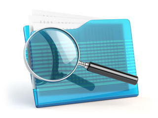 Poster - File search concep.  Folders and loupe or  magnifying glass.