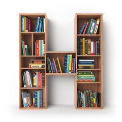 Poster - Letter H. Alphabet in the form of shelves with books isolated on white.