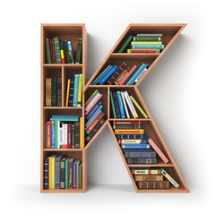 Poster - Letter K. Alphabet in the form of shelves with books isolated on white.