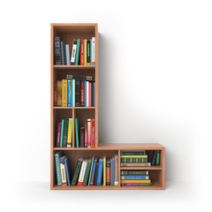 Poster - Letter L. Alphabet in the form of shelves with books isolated on white.
