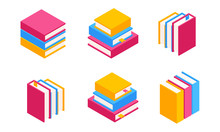 Vector Set Of Colorful Horizontal And Vertical Stacks Of Books In Isometric.Education Infographic Template Design With Books Pile.Set Of Book Icons In Flat Style Isolated From White Background