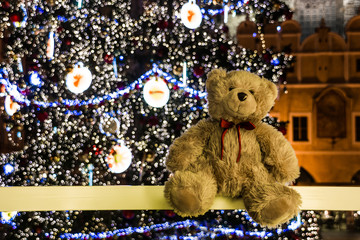 Wall Mural - Teddy bear Dranik on Christmas market in Oldtown square Prague, Czech Republic