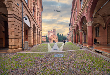 Poster - tourists walking in medieval square