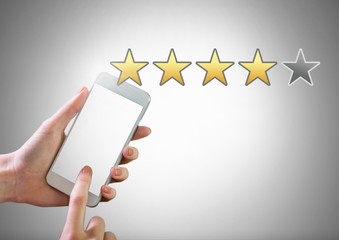 Poster - Hand touching phone with star ratings review