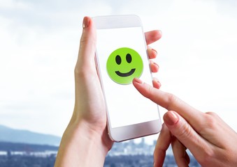 Poster - Hand touching smiley face on phone