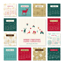 New Year 2018 Deer Decoration Calendar Template