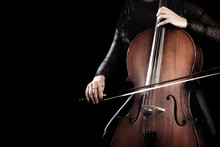Cello Player. Cellist Hands Playing Cello