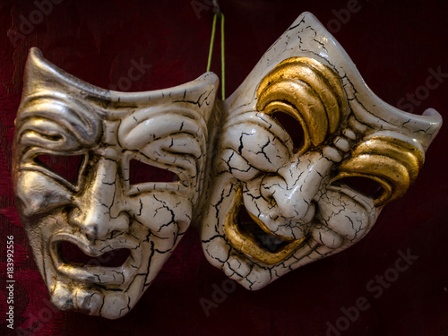 Fotomural tragedy and comedy, view of two carnival mask of venice