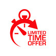 Icono plano cronometro LIMITED TIME OFFER rojo en fondo blanco