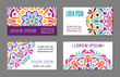 © shevalierart - Embroidery style colorful mandala visiting card set. Bright floral ornamental blanks. EPS 10 vector concept illustration. Clipping masks.