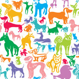 Fototapeta Dinusie - Multicolored vector Dogs. Animals seamless pattern. Hand drawn silhouettes.