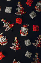 Christmas Decorations With Christmas Motives On Balck Background.