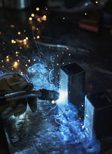 Blue Flame And Sparks From Mig Welding