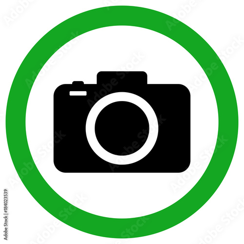 Fotografía CAMERA ALLOWED ZONE sign. Green circle. Vector icon.
