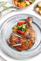 Wall Mural - Roasted chicken with vegetables.