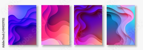 A4 abstract color 3d paper art illustration set. Contrast colors. Vector desi...