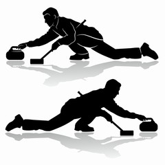 silhouette of figure curling player , vector draw