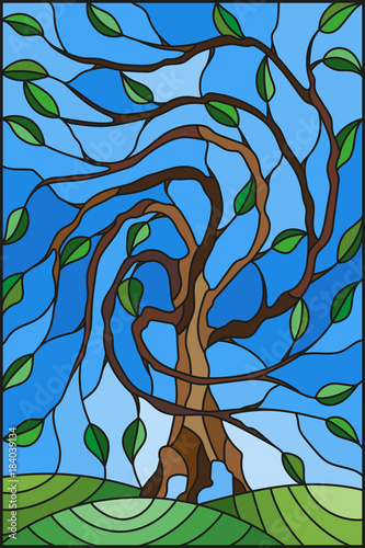 ilustracja-w-witrazu-stylu-z-drzewem-na-nieba-tle