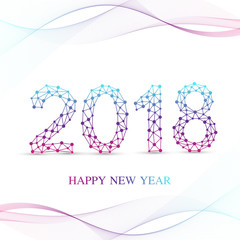 Poster - Happy New Year 2018 colorful abstract design with waves, vector elements for calendar, greeting card, presentations, postcards, flyers