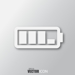 Wall Mural - Battery icon in white style with shadow isolated on grey background.