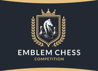 Wall Mural - chess competition emblem - vector illustration, logo design on a dark background