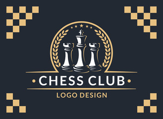 Wall Mural - chess club logo - vector illustration, emblem design on a dark background
