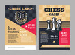 Chess camp posters, flyer with chess figures - template vector design