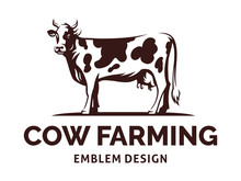 Figure Of A Cow With Horns Standing On The Ground - Farming Emblem, Logo Design, Illustration
