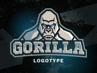 Wall Mural - gorilla mascot sport logo, emblem, illustration on a dark background