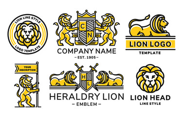 Wall Mural - lion logo set modern line style - vector emblem, illustration, design on white background