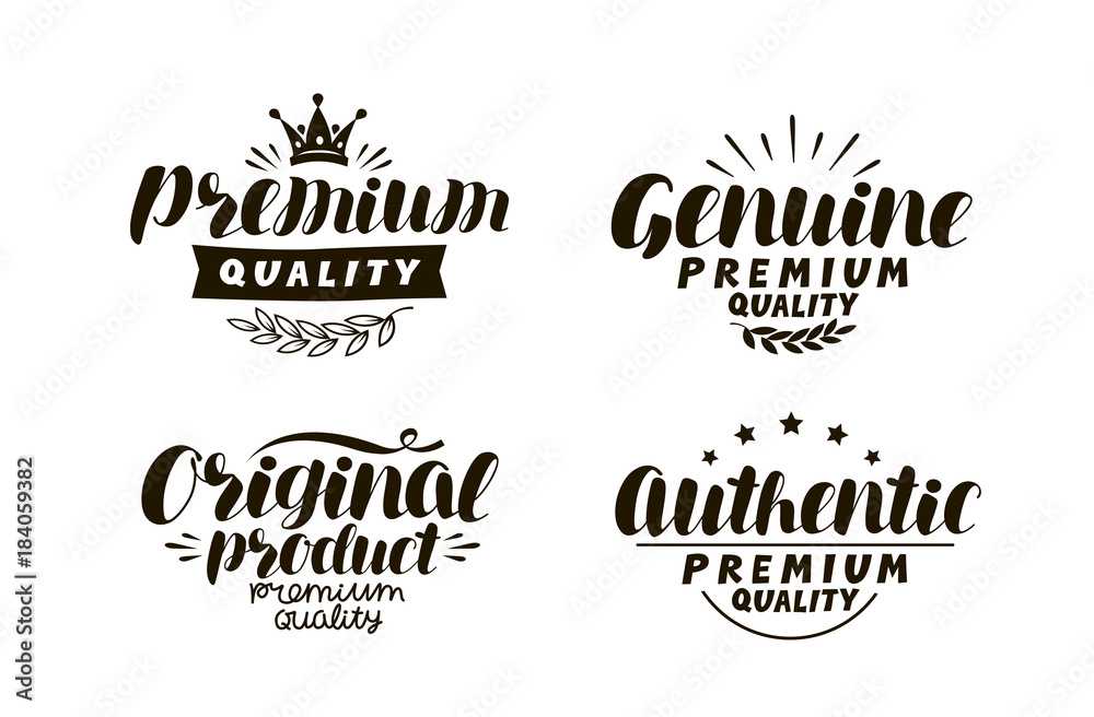 Premium, genuine, original, authentic logo or label. Description of ...