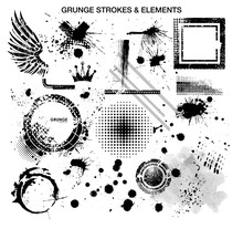 Grunge And Strokes Elements. Vector Template With Elements In Grunge Style