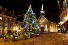 Petit-Champlain At Lower Old Town (Basse-Ville) At Night On Christmas Event