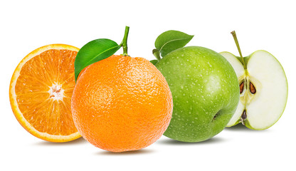 Wall Mural - apple  and orange isolated on white background